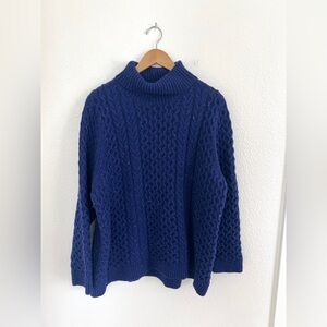 LAND'S END blue chunky cable knit turtle neck sweater / size 2XL